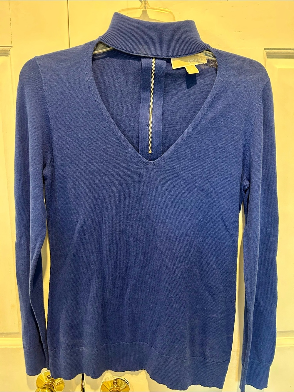MICHAEL Michael Kors Royal Blue V-Neck Mock Neck Sweater with Back Zipper